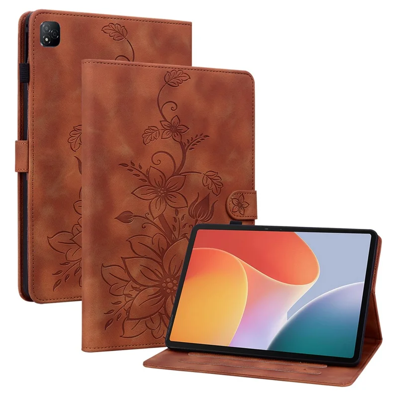 Para Infinix Xpad Case Lily Flower Imprime Card Slots de Couro Tampa de Couro - Marrom