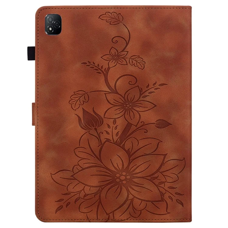 Para Infinix Xpad Case Lily Flower Imprime Card Slots de Couro Tampa de Couro - Marrom