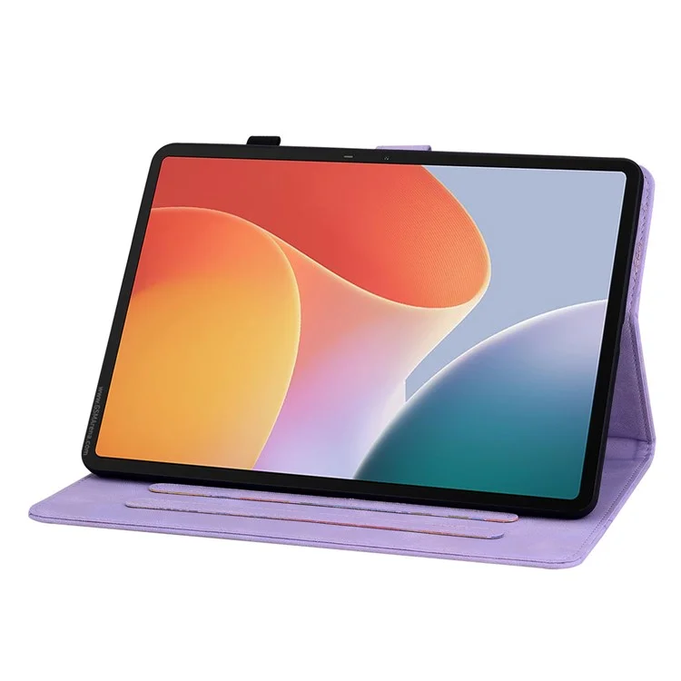 For Infinix Xpad Case Lily Flower Imprint Card Slots Leather Tablet Cover - Purple