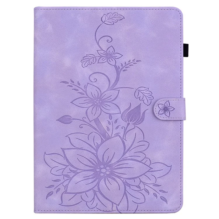 For Infinix Xpad Case Lily Flower Imprint Card Slots Leather Tablet Cover - Purple