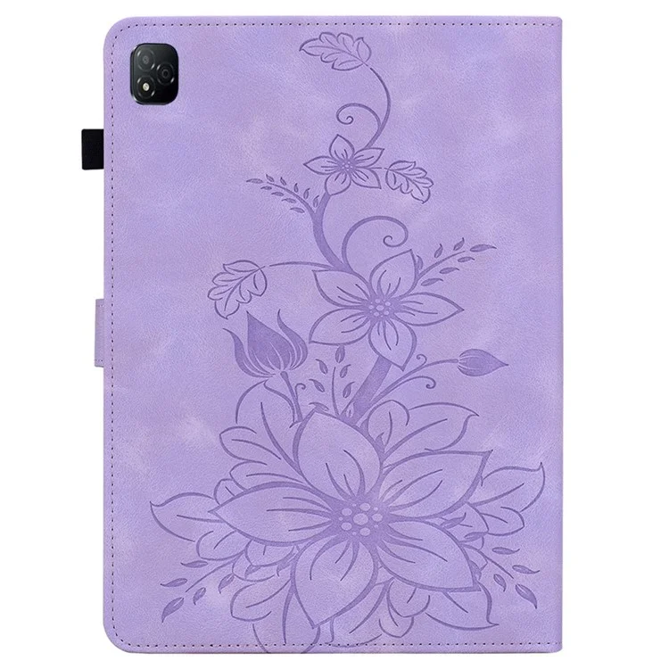 For Infinix Xpad Case Lily Flower Imprint Card Slots Leather Tablet Cover - Purple