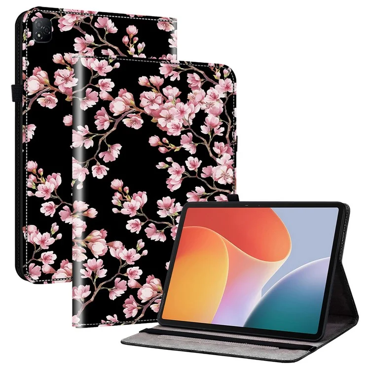 Für Infinix Xpad Lederhülle mit Muster, bedruckter Ständer, Tablettenhülle mit Kartenfächern - Pflaumenblüte