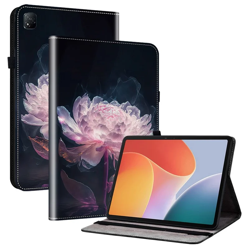 For Infinix Xpad Leather Case Pattern Printed Stand Tablet Cover with Card Slots - Purple Peony