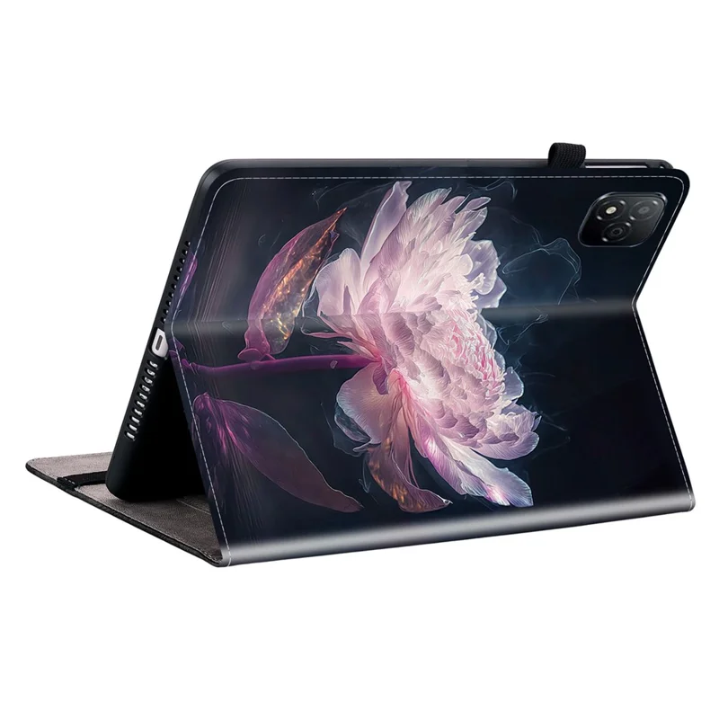 For Infinix Xpad Leather Case Pattern Printed Stand Tablet Cover with Card Slots - Purple Peony
