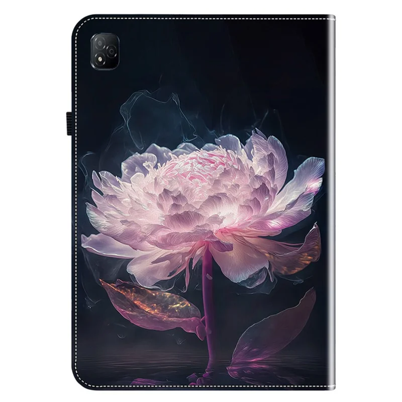 For Infinix Xpad Leather Case Pattern Printed Stand Tablet Cover with Card Slots - Purple Peony