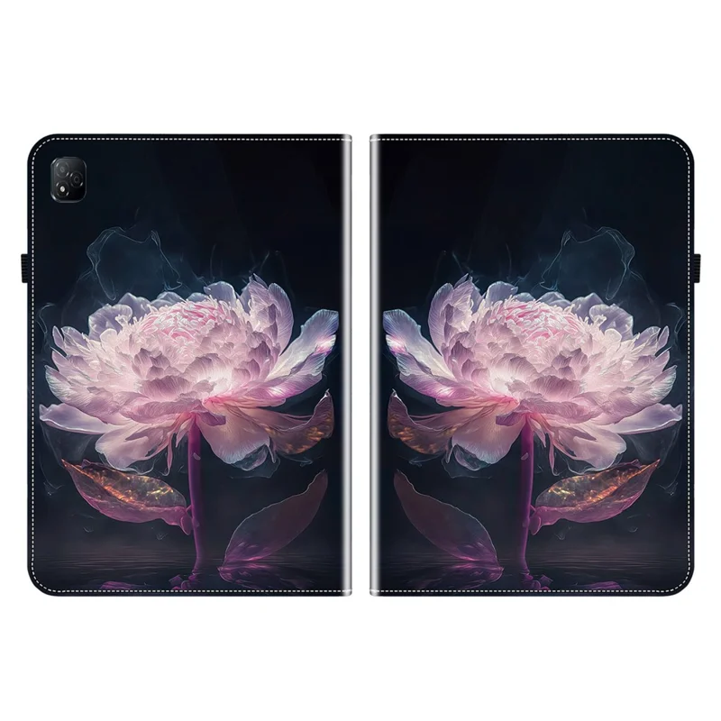 For Infinix Xpad Leather Case Pattern Printed Stand Tablet Cover with Card Slots - Purple Peony