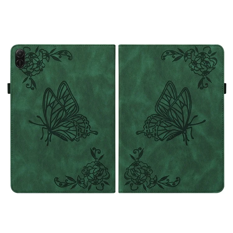 For Honor Pad X8a Case Butterfly Flower Imprint PU Leather Tablet Cover with Card Slots - Green