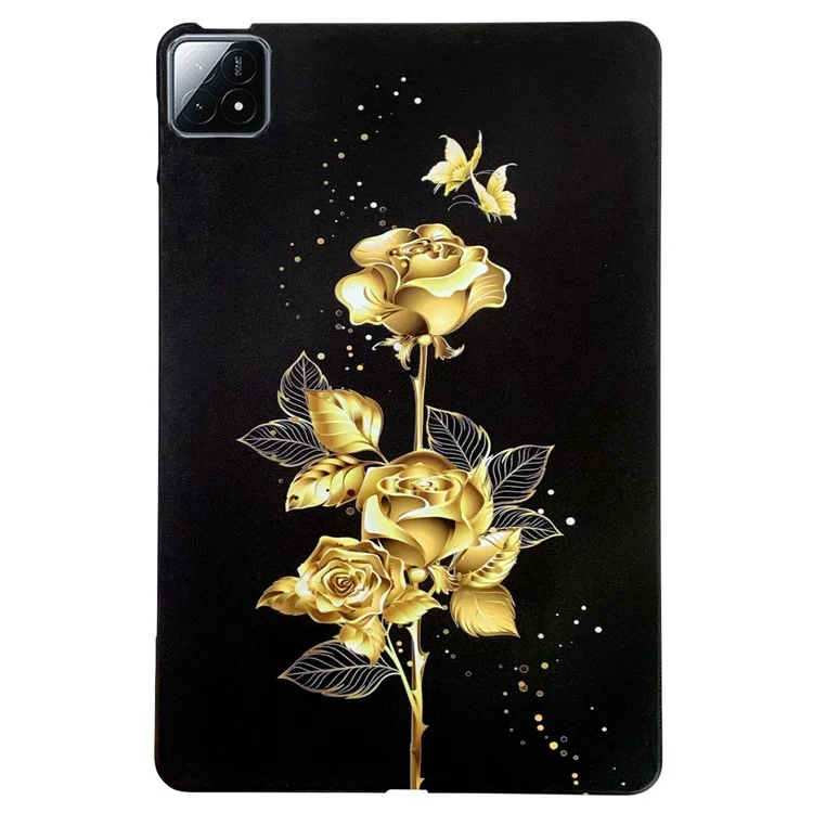 Per Xiaomi Pad 6S Pro 12.4 Custodia in TPU Stampa a Motivi Sottile Protective Cover Tablet - Golden Butterfly Rose
