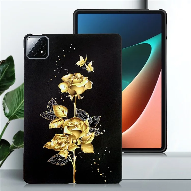 Per Xiaomi Pad 6S Pro 12.4 Custodia in TPU Stampa a Motivi Sottile Protective Cover Tablet - Golden Butterfly Rose
