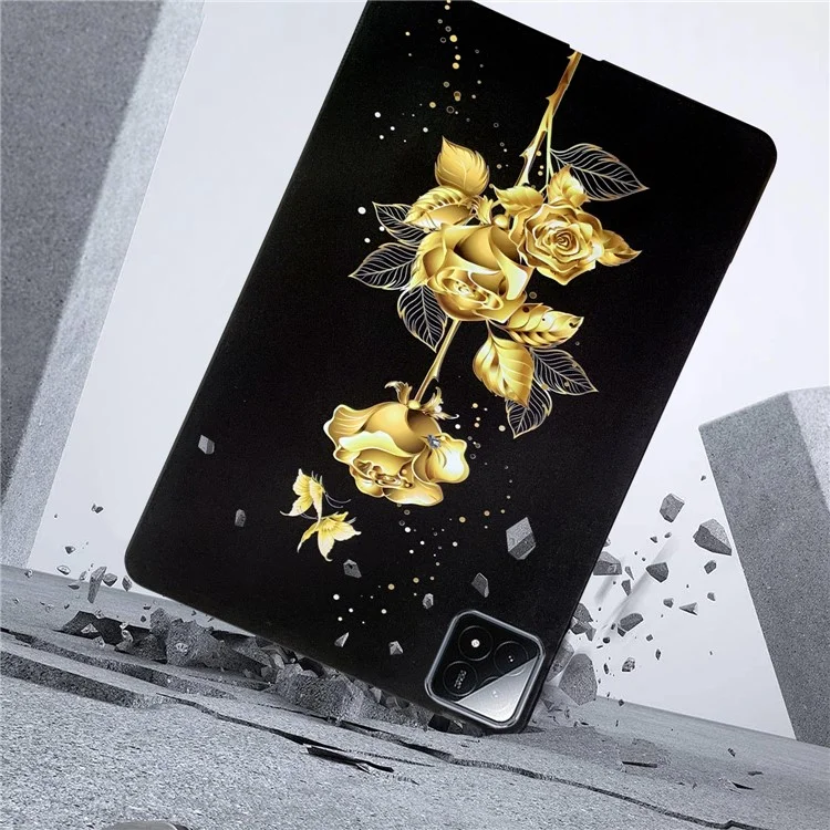 Per Xiaomi Pad 6S Pro 12.4 Custodia in TPU Stampa a Motivi Sottile Protective Cover Tablet - Golden Butterfly Rose