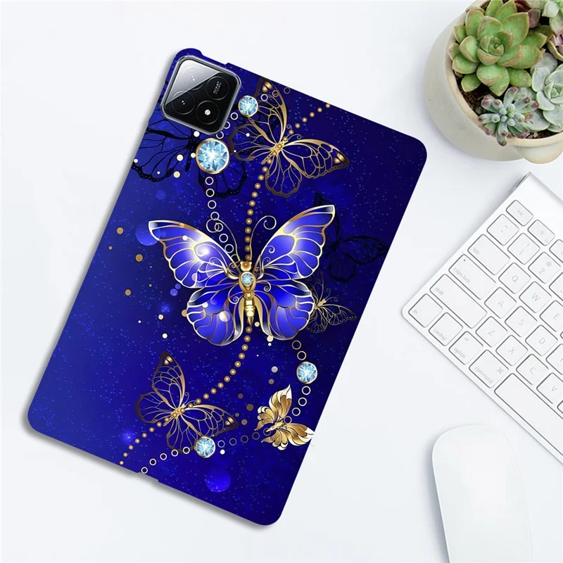 For Xiaomi Pad 6S Pro 12.4 TPU Case Pattern Printing Slim Tablet Protective Cover - Blue Butterfly