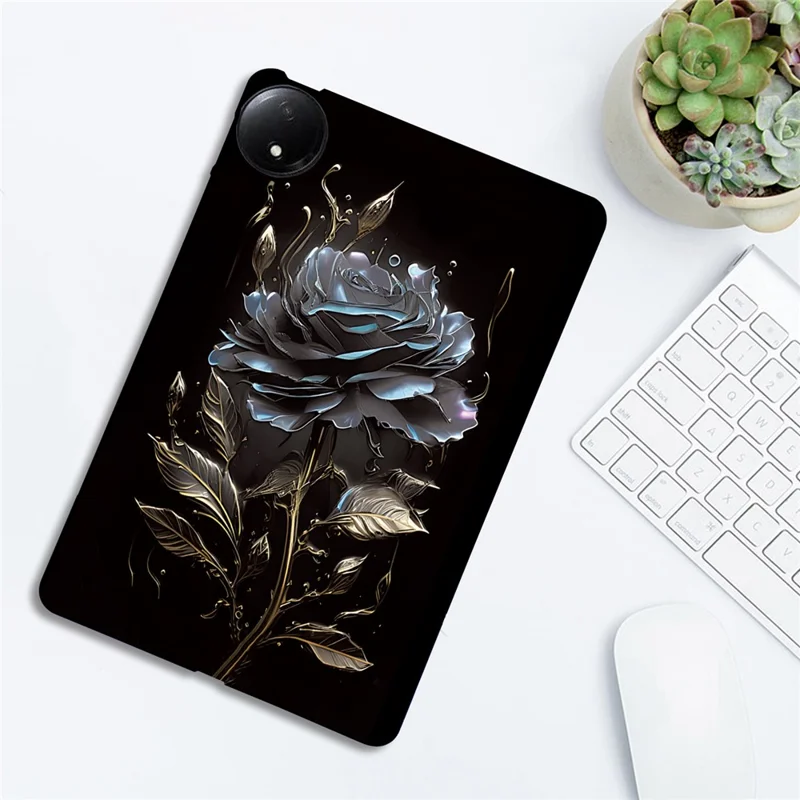 For Xiaomi Redmi Pad SE 4G 8.7 inch TPU Case Pattern Printing Slim Tablet Protective Cover - Black Rose