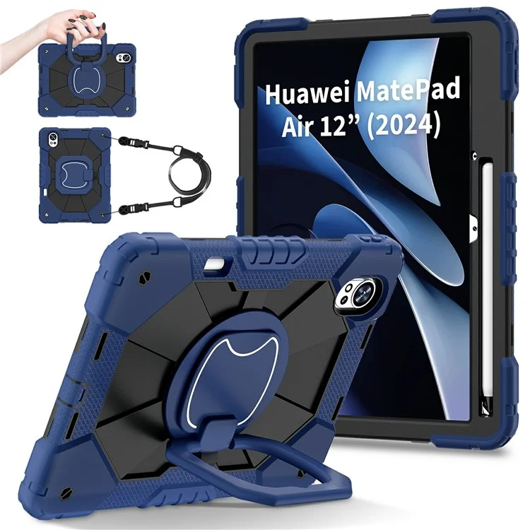 Para Huawei Matepad Air 12 (2024) Case Silicone+PC Kickstand Cubierta de Tableta - Azul Marino / Negro