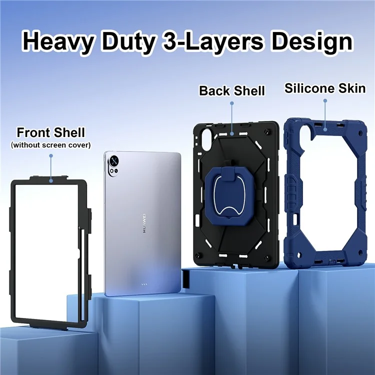 Para Huawei Matepad Air 12 (2024) Case Silicone+PC Kickstand Cubierta de Tableta - Azul Marino / Negro