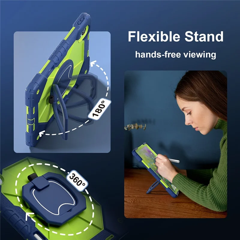 For Huawei MatePad Air (2024) Case Silicone+PC Kickstand Tablet Cover - Navy Blue / Yellowgreen