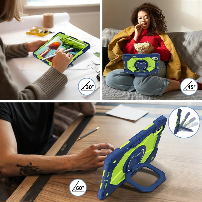 For Huawei MatePad Air (2024) Case Silicone+PC Kickstand Tablet Cover - Navy Blue / Yellowgreen