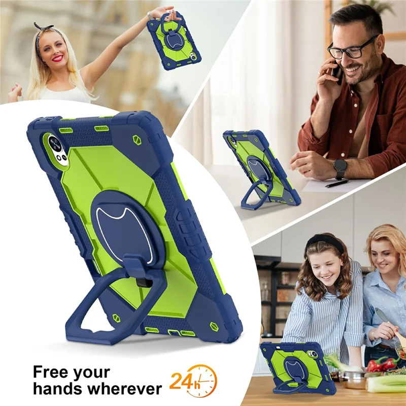 For Huawei MatePad Air (2024) Case Silicone+PC Kickstand Tablet Cover - Navy Blue / Yellowgreen