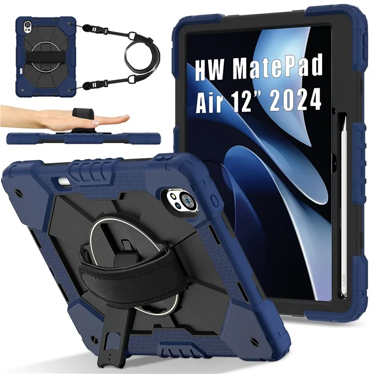 Per Huawei Matepad Air 12 (2024) Case Kickstand Silicone+PC Cover Con Spalla - Blu Navy / Nero
