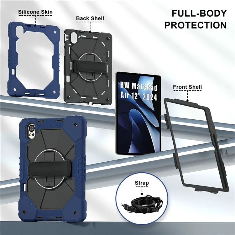 Per Huawei Matepad Air 12 (2024) Case Kickstand Silicone+PC Cover Con Spalla - Blu Navy / Nero