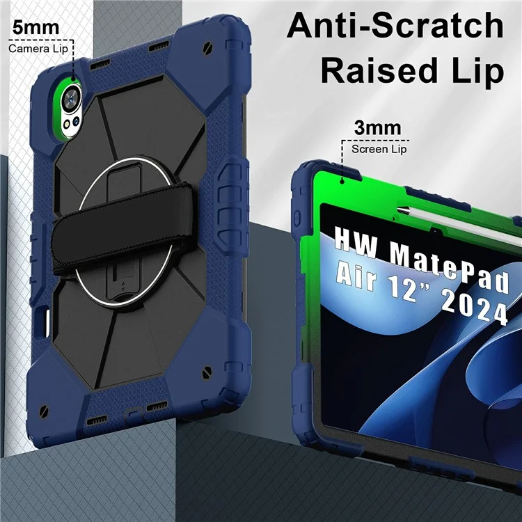Per Huawei Matepad Air 12 (2024) Case Kickstand Silicone+PC Cover Con Spalla - Blu Navy / Nero