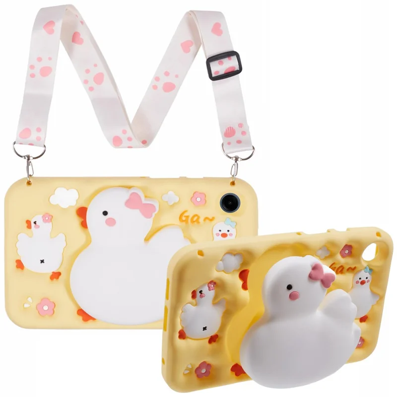 For Samsung Galaxy Tab A11 / A9 Silicone Tablet Case 3D Duck Pattern Design Protective Cover with Shoulder Strap