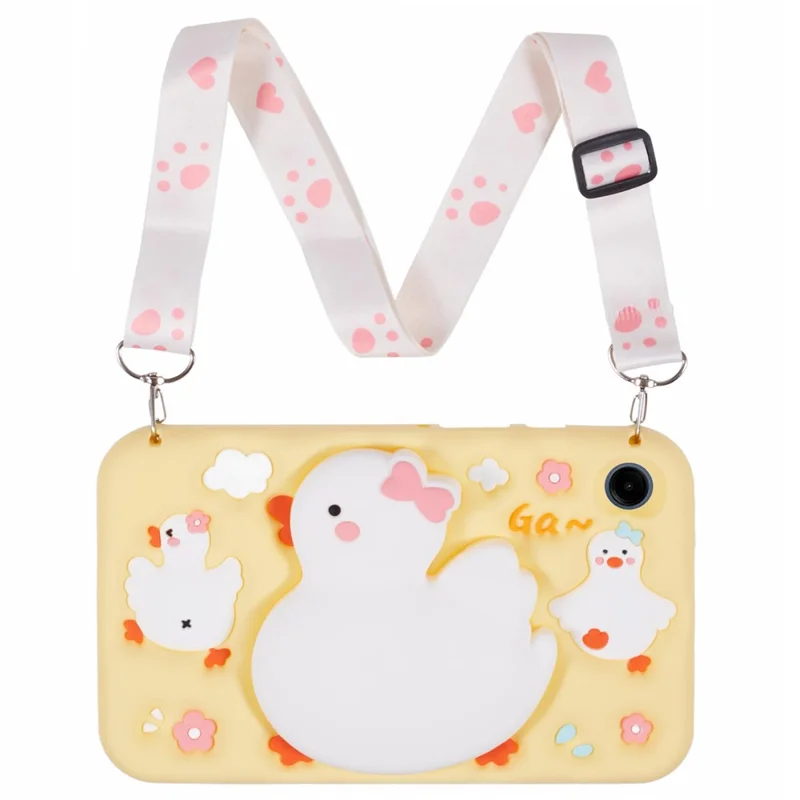 For Samsung Galaxy Tab A11 / A9 Silicone Tablet Case 3D Duck Pattern Design Protective Cover with Shoulder Strap