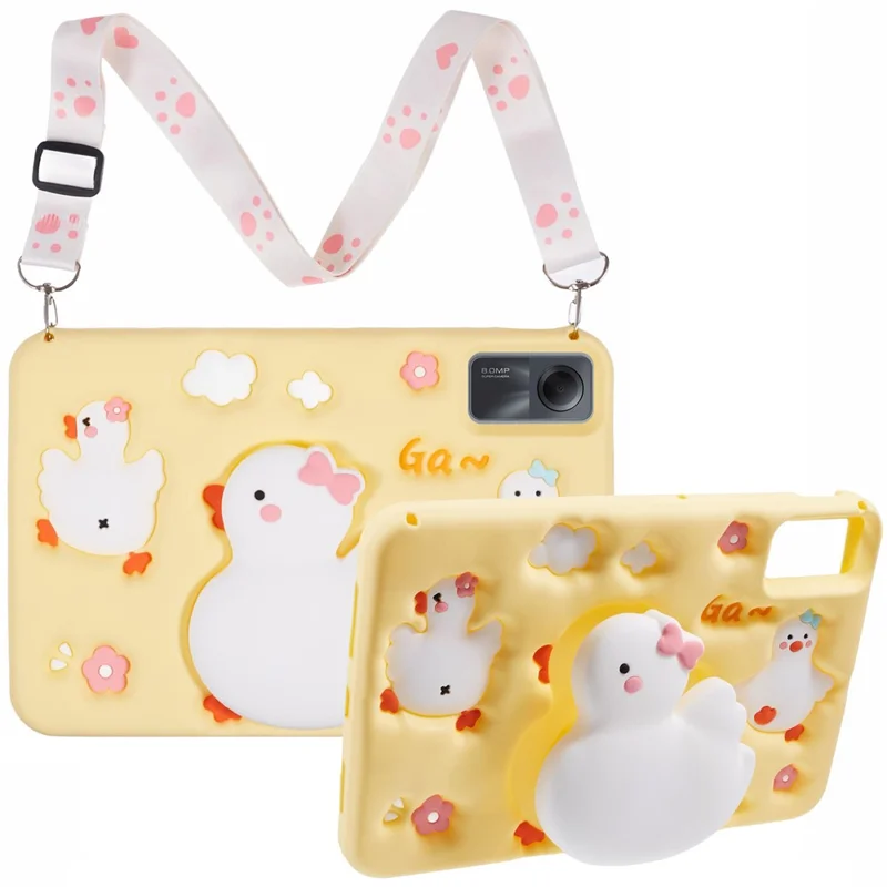 For Xiaomi Redmi Pad SE Silicone Tablet Case 3D Duck Pattern Design Protective Cover with Shoulder Strap