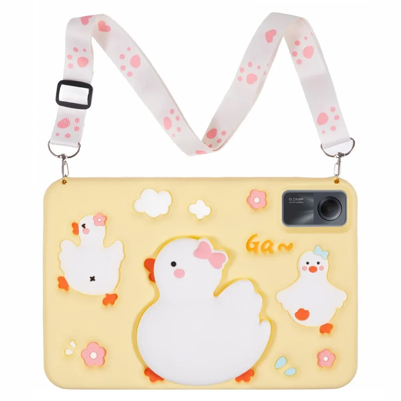 For Xiaomi Redmi Pad SE Silicone Tablet Case 3D Duck Pattern Design Protective Cover with Shoulder Strap