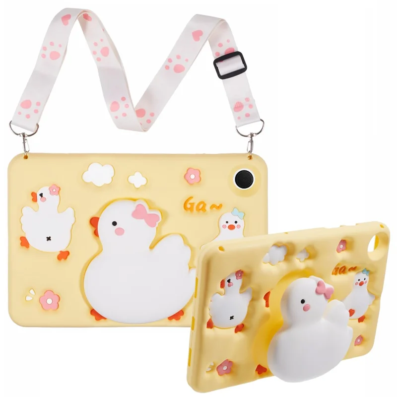 För Samsung Galaxy Tab A8 10,5 (2021) / X205 Silikon surfplatta 3D-ankdesign skyddshölse med axelrem