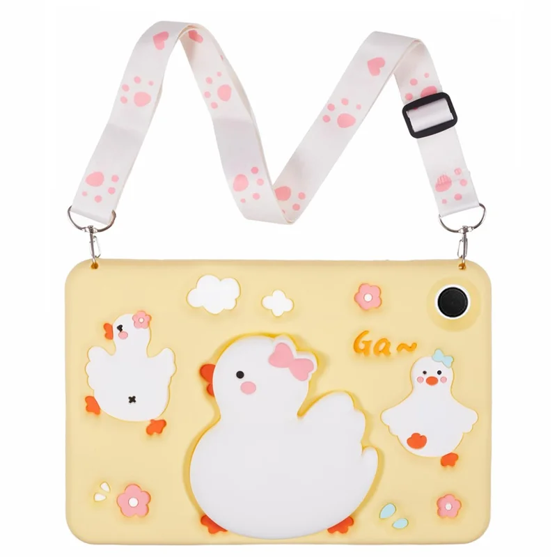 För Samsung Galaxy Tab A8 10,5 (2021) / X205 Silikon surfplatta 3D-ankdesign skyddshölse med axelrem