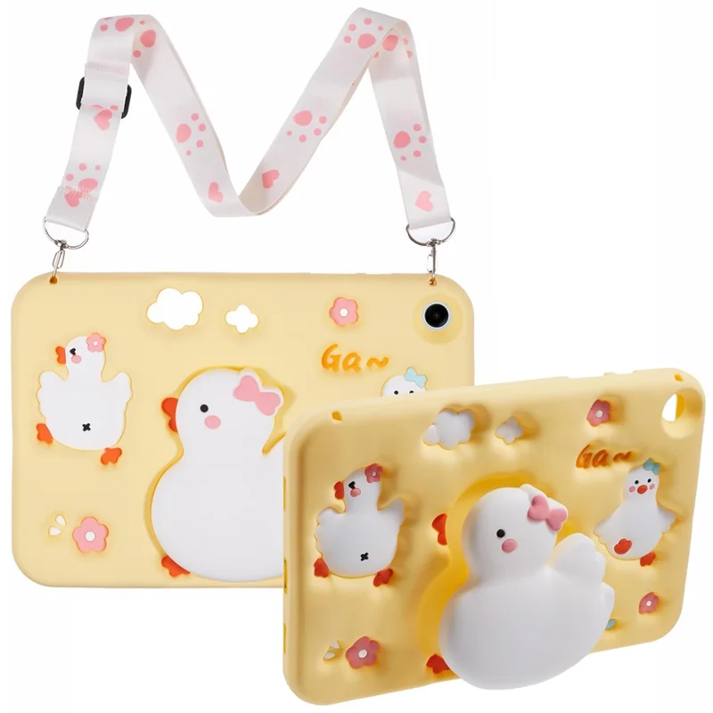 For Samsung Galaxy Tab A11+ / A9+ Silicone Tablet Case 3D Duck Pattern Design Protective Cover with Shoulder Strap