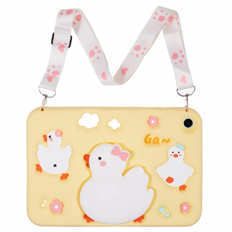 For Samsung Galaxy Tab A11+ / A9+ Silicone Tablet Case 3D Duck Pattern Design Protective Cover with Shoulder Strap