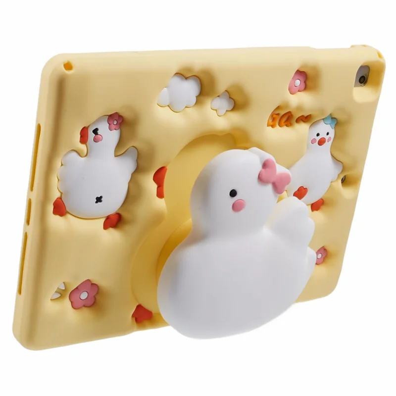 For iPad 9.7-inch (2017) / (2018) / iPad Air (2013) / Air 2 Silicone Tablet Case 3D Duck Pattern Design Protective Cover with Shoulder Strap