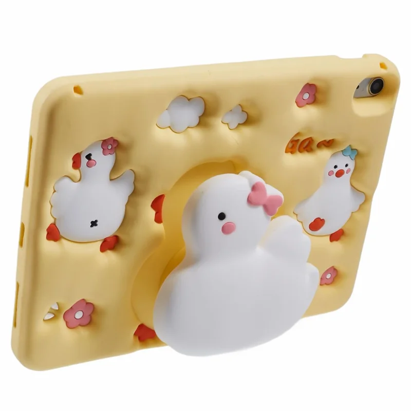 For iPad (2025) / 10.9 (2022) Silicone Tablet Case 3D Duck Pattern Design Protective Cover with Shoulder Strap