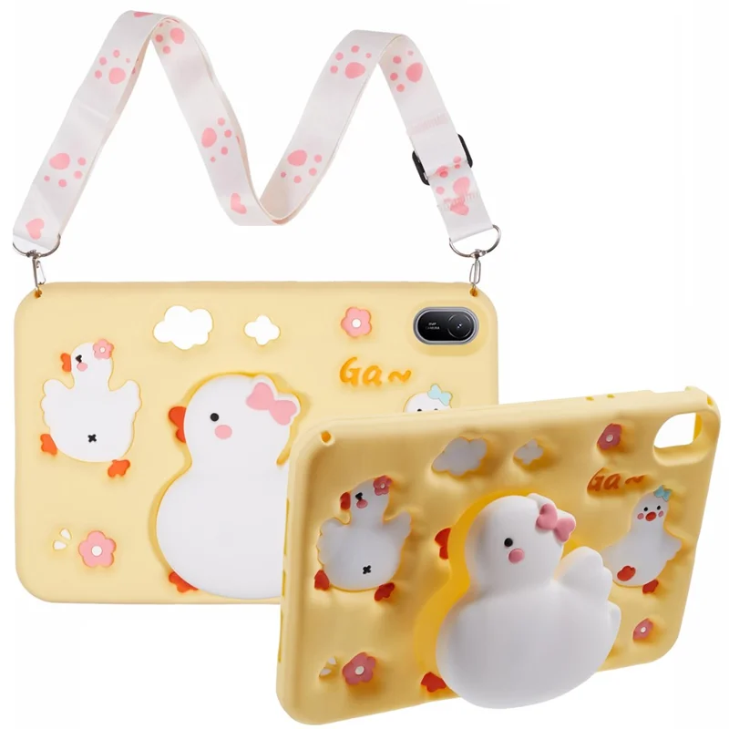 For Huawei MatePad SE 11 Silicone Tablet Case 3D Duck Pattern Design Protective Cover with Shoulder Strap