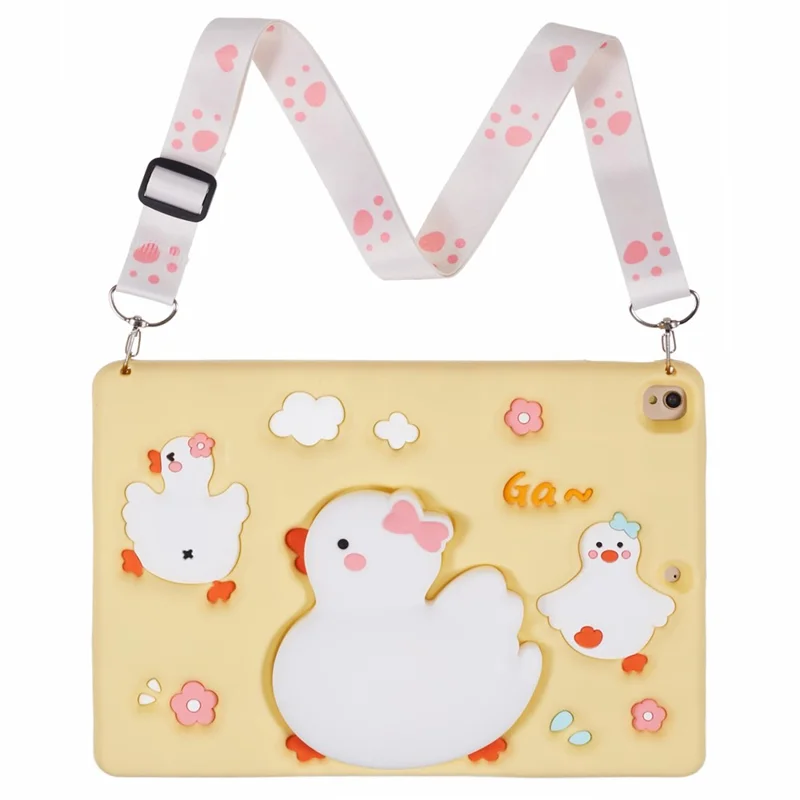 For iPad 10.2 (2021) / (2020) / (2019) / Air 10.5 inch (2019) / Pro 10.5-inch (2017) Silicone Tablet Case 3D Duck Pattern Protective Cover with Shoulder Strap