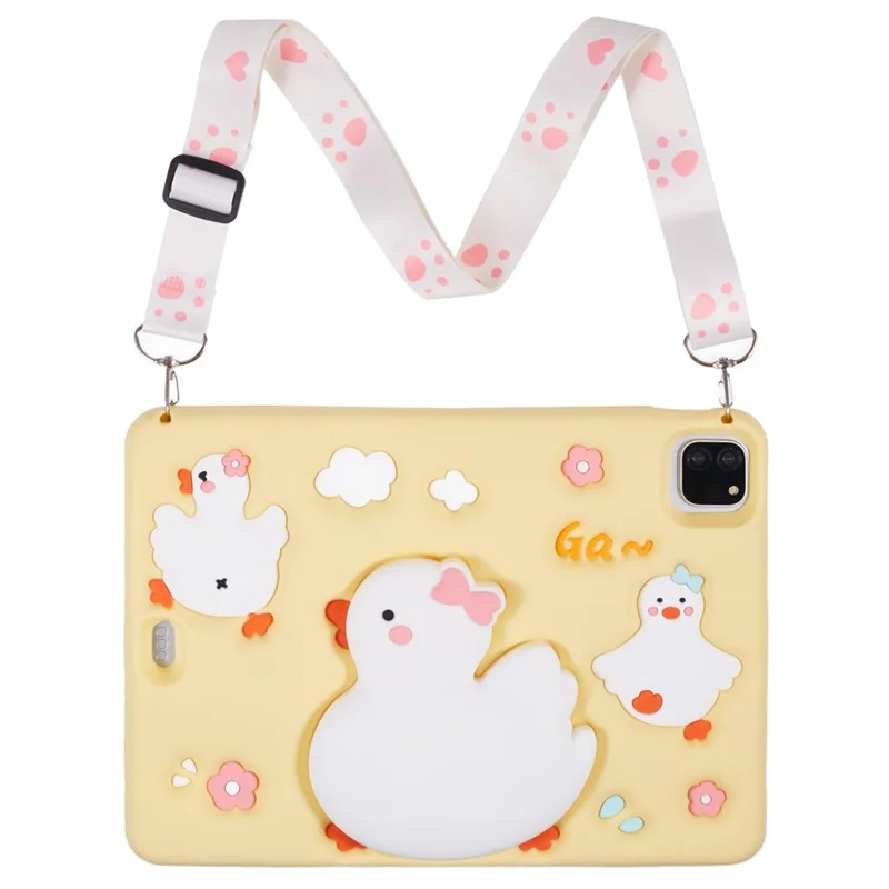 For iPad Air 11 (2025) / (2024) / Air (2022) / (2020) / Pro 11 (2025) / 11 (2024) / (2022) / (2021) / (2020) / (2018) Silicone Case 3D Duck Pattern with Strap