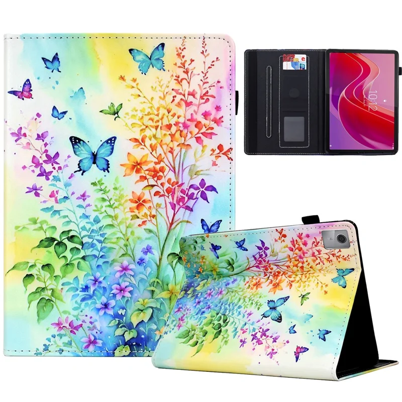 Для Lenovo Tab M11 / Стоусин Pad 11 2024 Держатель Печатных Карт с Рисунком Кожа - Цветы и Бабочки