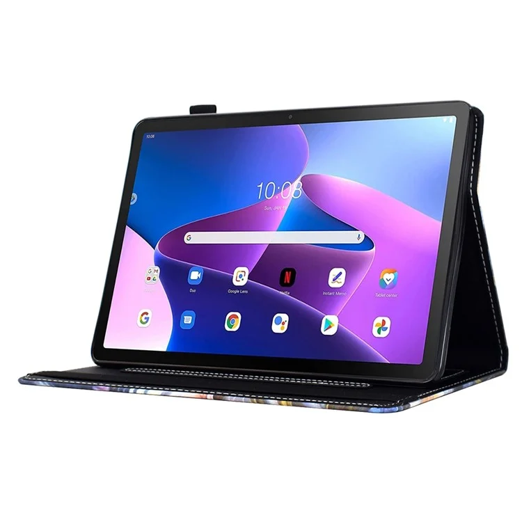 Para Lenovo M10 Plus Case Patrón de Impresión Tarra de Impresión Tapicitán de Cuero Cubierta de Soporte - Flores y Mariposas