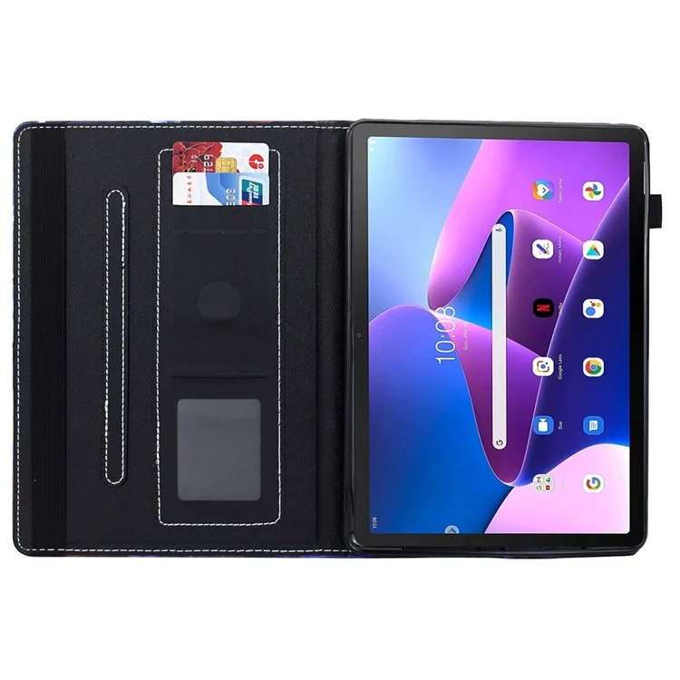 Para Lenovo M10 Plus Case Patrón de Impresión Tarra de Impresión Tapicitán de Cuero Cubierta de Soporte - Flores y Mariposas