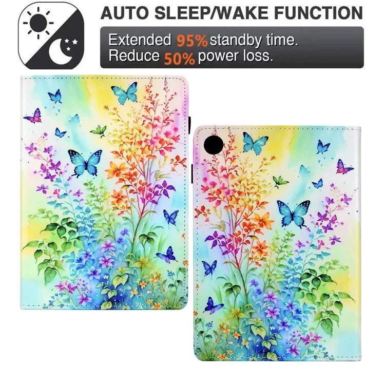 Para Lenovo M10 Plus Case Patrón de Impresión Tarra de Impresión Tapicitán de Cuero Cubierta de Soporte - Flores y Mariposas