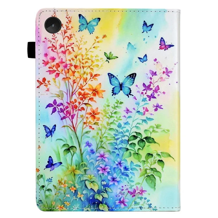 Para Lenovo M10 Plus Case Patrón de Impresión Tarra de Impresión Tapicitán de Cuero Cubierta de Soporte - Flores y Mariposas