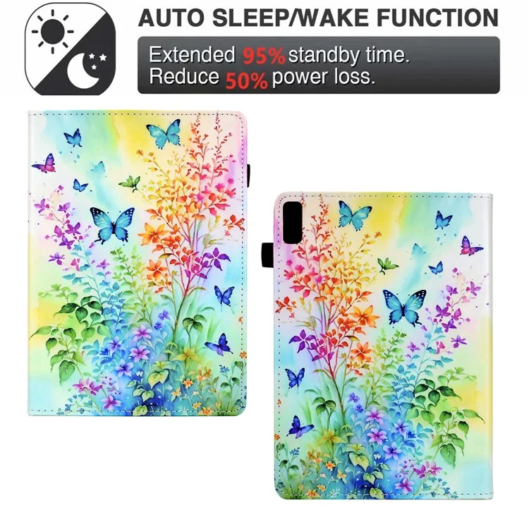 Pour Lenovo Tab P11 Gen 2 TB-350 / Xiaoxine Pad Plus (2023) Herbe Motif D'impression de Cartes D'impression du Support de Table de Tablette en Cuir - Fleurs et Papillons