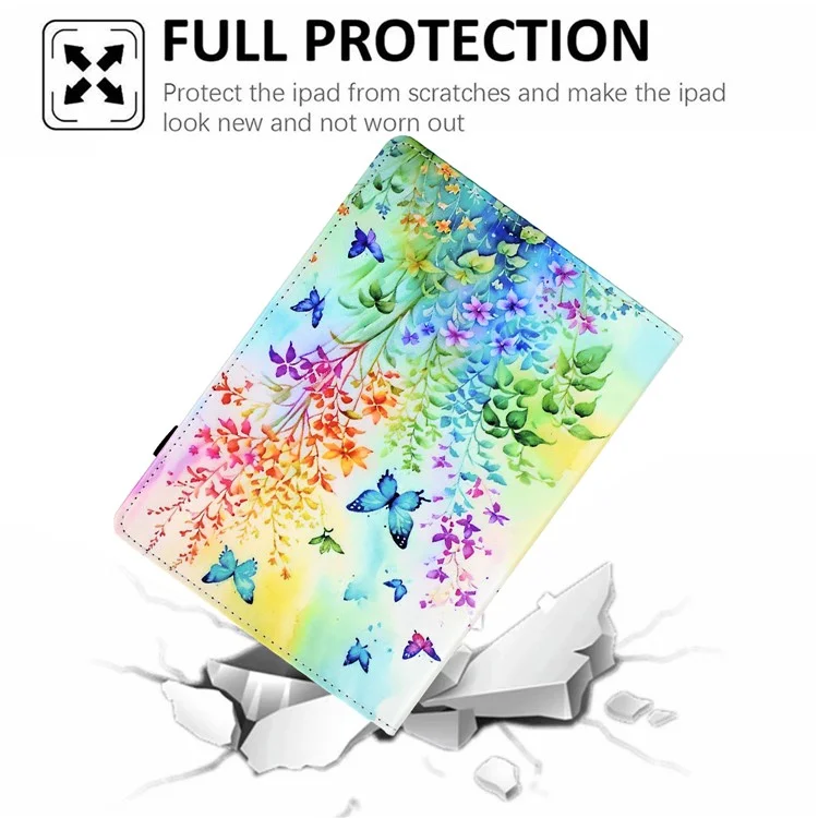 Pour Lenovo Tab P11 Gen 2 TB-350 / Xiaoxine Pad Plus (2023) Herbe Motif D'impression de Cartes D'impression du Support de Table de Tablette en Cuir - Fleurs et Papillons