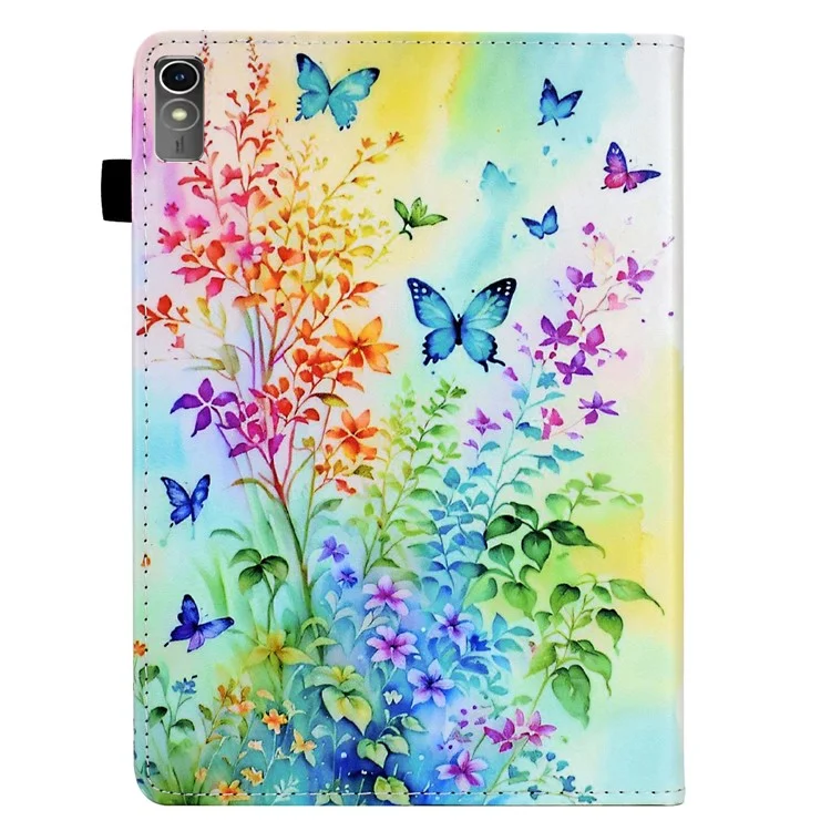 Pour Lenovo Tab P11 Gen 2 TB-350 / Xiaoxine Pad Plus (2023) Herbe Motif D'impression de Cartes D'impression du Support de Table de Tablette en Cuir - Fleurs et Papillons