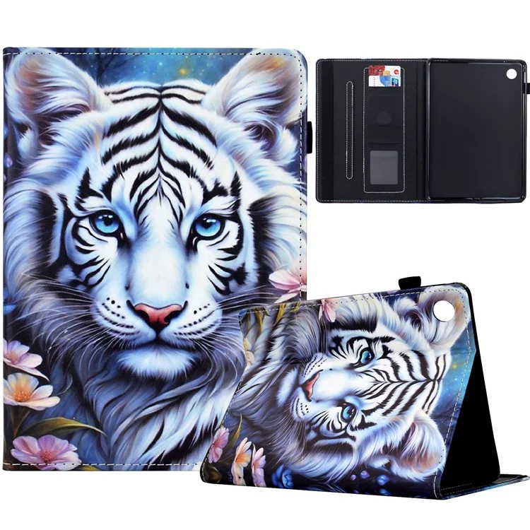 Für Samsung Galaxy Tab A8 10.5 (2021) X205 / X200 Case Pattern Printing Tablet Cover Stoßfestes Leder Kartenfach Ständer Case - Tiger