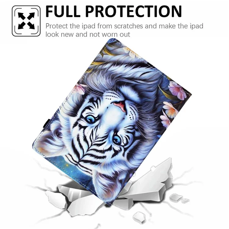 Für Samsung Galaxy Tab A8 10.5 (2021) X205 / X200 Case Pattern Printing Tablet Cover Stoßfestes Leder Kartenfach Ständer Case - Tiger