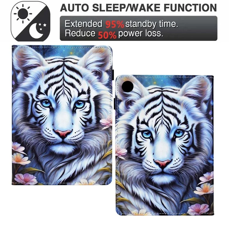 Für Samsung Galaxy Tab A8 10.5 (2021) X205 / X200 Case Pattern Printing Tablet Cover Stoßfestes Leder Kartenfach Ständer Case - Tiger