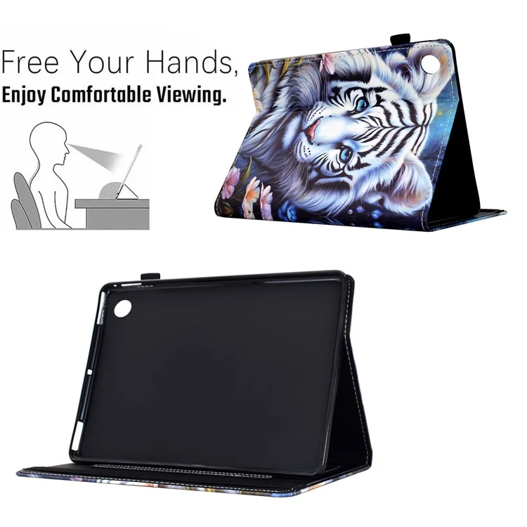 Für Samsung Galaxy Tab A8 10.5 (2021) X205 / X200 Case Pattern Printing Tablet Cover Stoßfestes Leder Kartenfach Ständer Case - Tiger