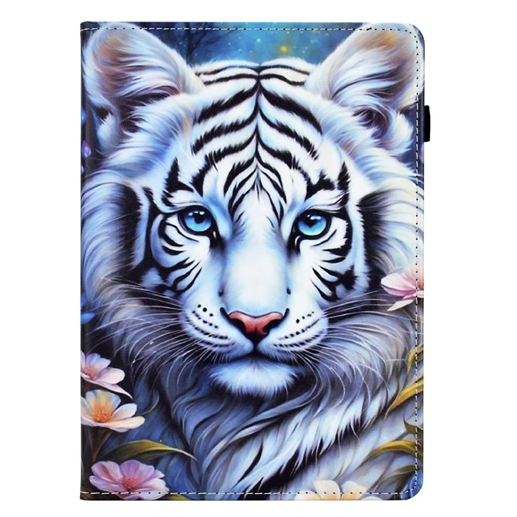Für Samsung Galaxy Tab A8 10.5 (2021) X205 / X200 Case Pattern Printing Tablet Cover Stoßfestes Leder Kartenfach Ständer Case - Tiger